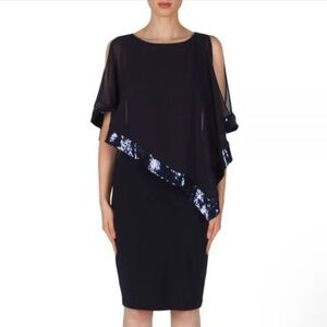 Joseph Ribkoff Black Chiffon Sequin Cape Sheath Dress Size 20
